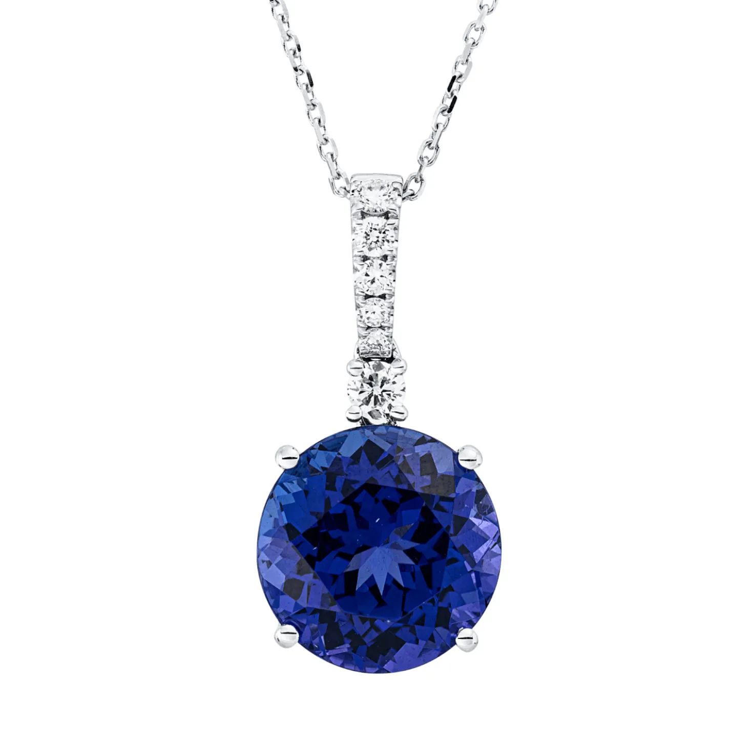 Collier aus 750 Weißgold Tansanit 7,83ct blau 8 Brillanten 0,26ct TW-SI L:45,7cm