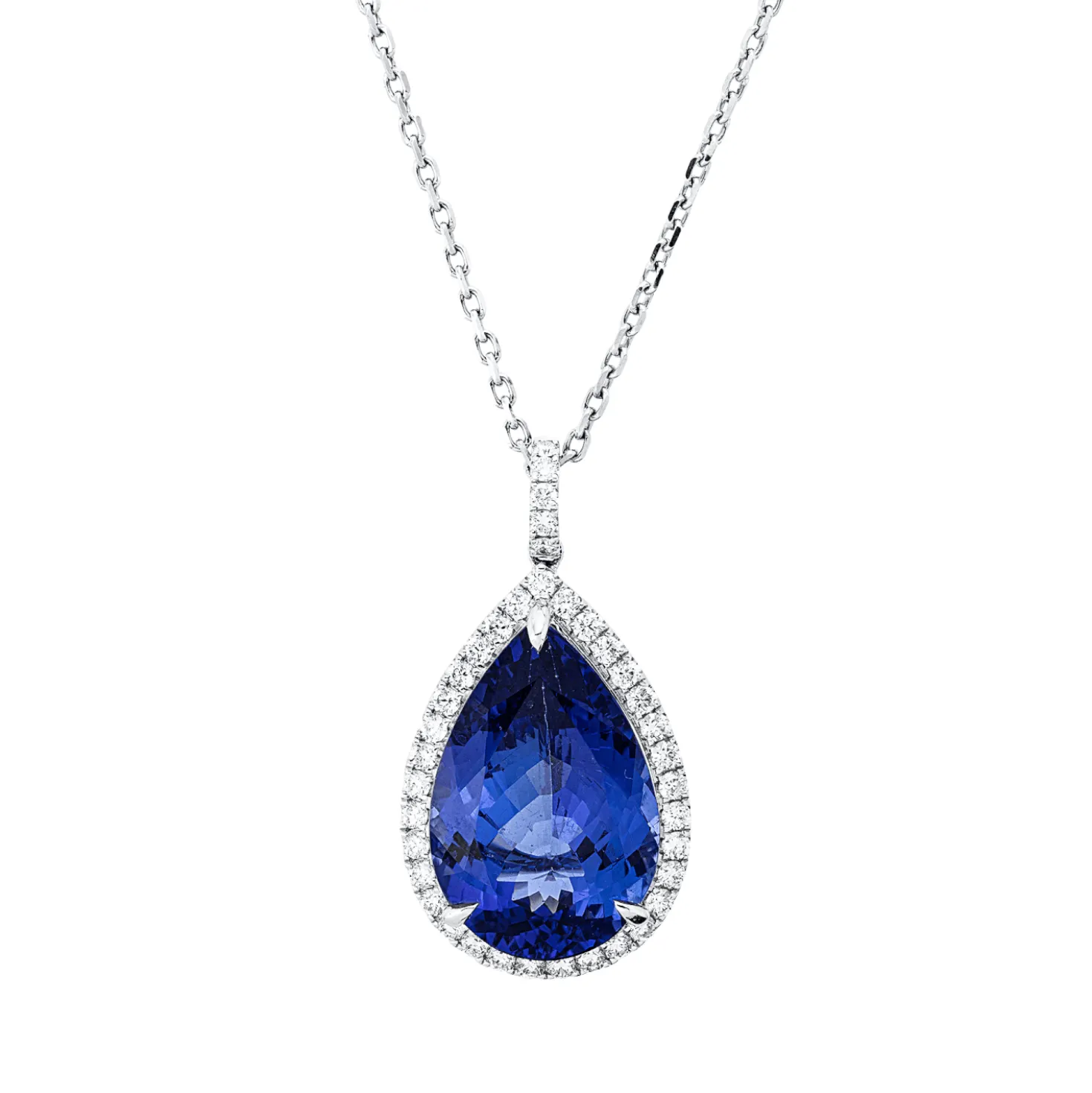 Collier aus 750 Weißgold Tansanit 11,2ct blau 38 Brillanten 0,59ct TW-SI L:45,7cm