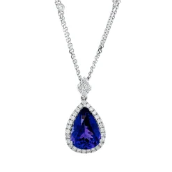Collier aus 750 Weißgold Tansanit 5,84ct blau 35 Brillanten 0,63ct TW-SI L:45,7cm