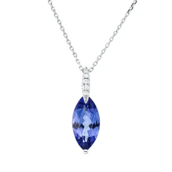Collier aus 750 Weißgold Tansanit 2,61ct blau 6 Brillanten 0,05ct TW-SI L:45,7cm