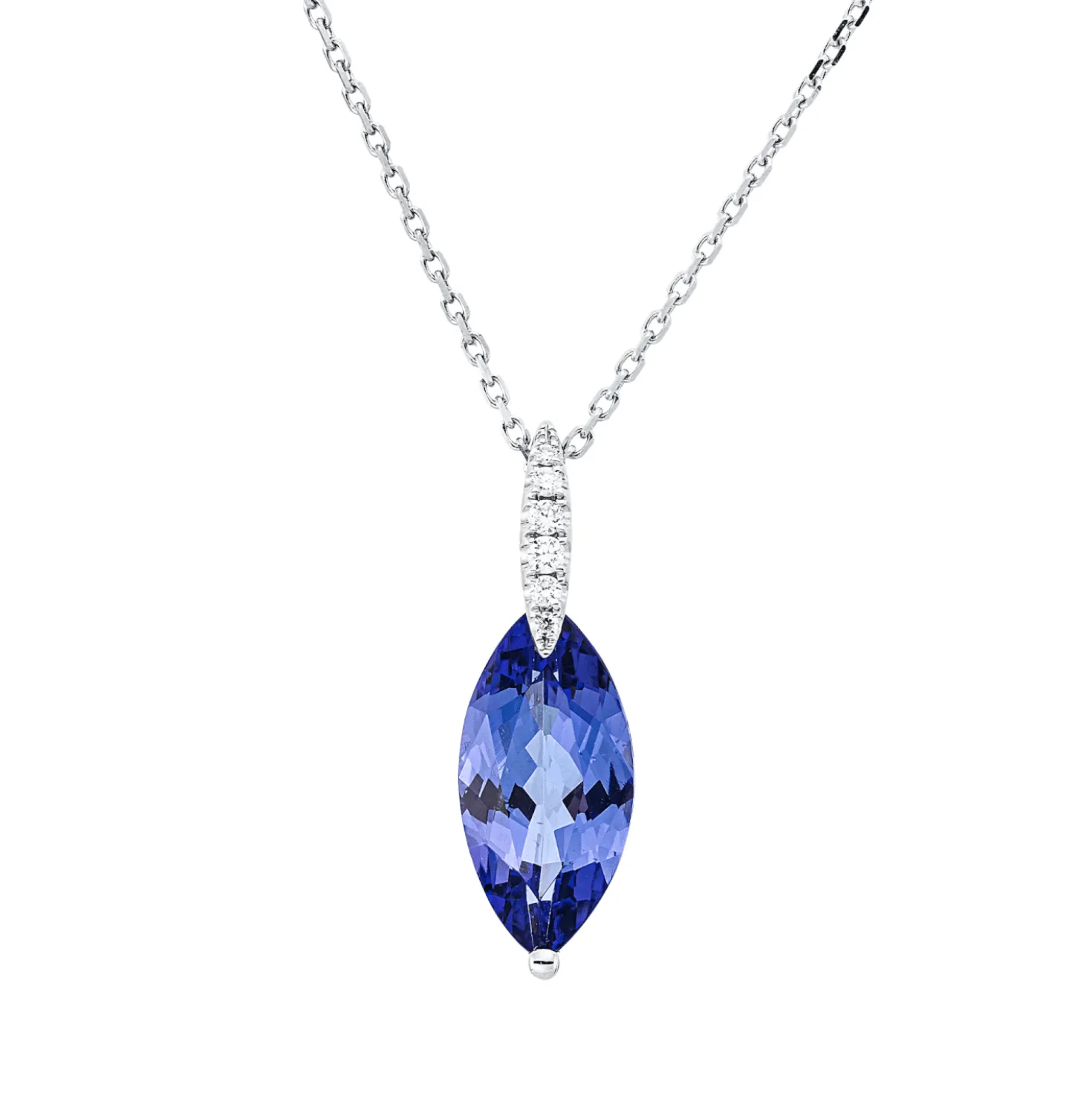Collier aus 750 Weißgold Tansanit 2,61ct blau 6 Brillanten 0,05ct TW-SI L:45,7cm