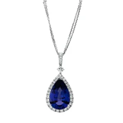 Collier aus 750 Weißgold Tansanit 13,94ct blau 35 Diamanten 1,49ct TW-SI L:45,7cm
