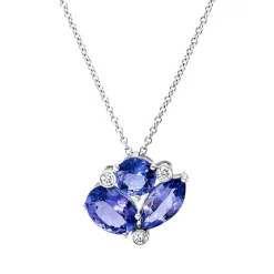 Collier aus 750 Weißgold 3 Tansanite 3,2ct blau 3 Brillanten 0,09ct F-VSI L:45,7cm
