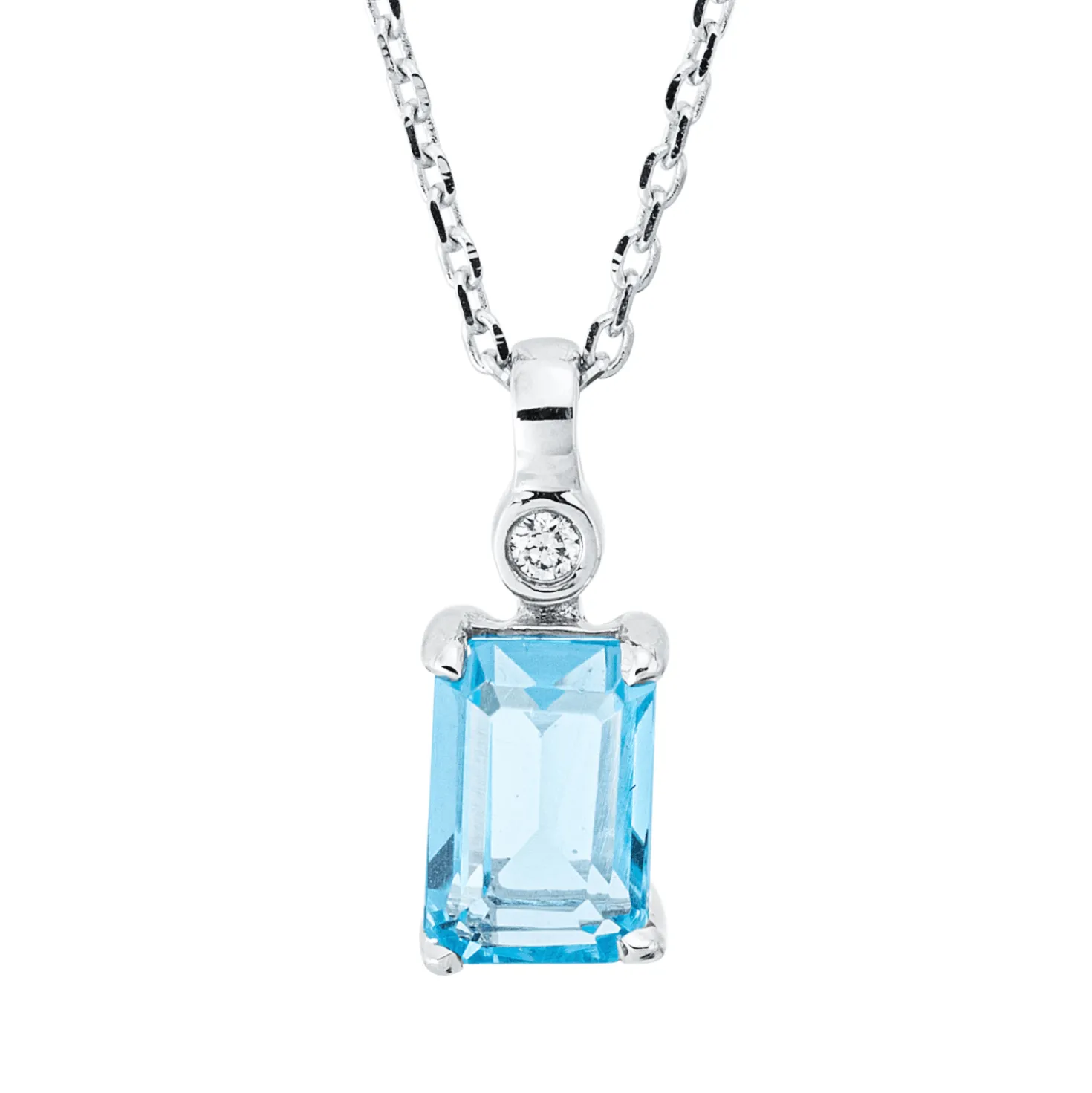 Collier aus 750 Weißgold Topas 0,78ct blau Brillant 0,01ct TW-SI L:45cm