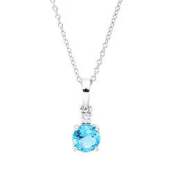 Collier aus 750 Weißgold Topas 0,55ct blau Brillant 0,03ct TW-SI L:45cm
