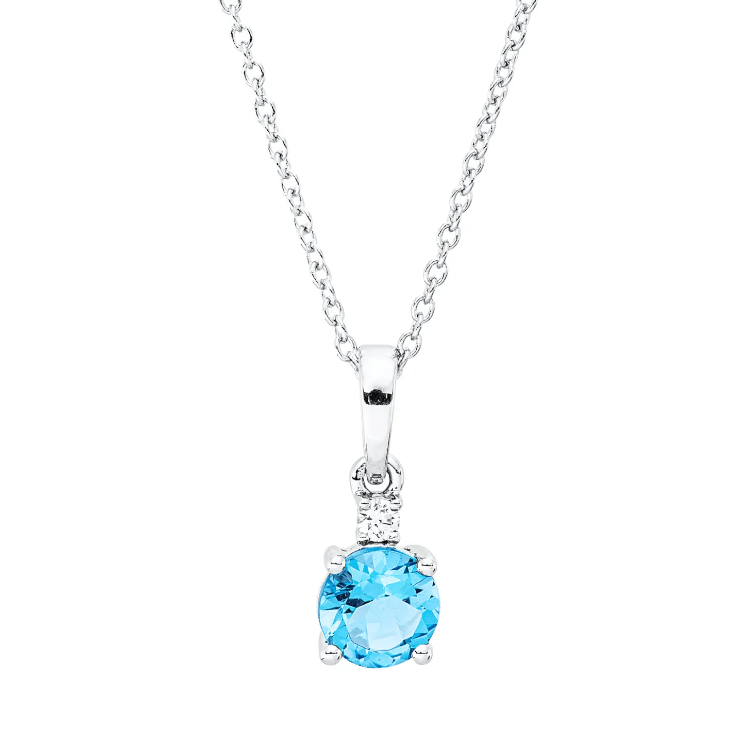 Collier aus 750 Weißgold Topas 0,55ct blau Brillant 0,03ct TW-SI L:45cm