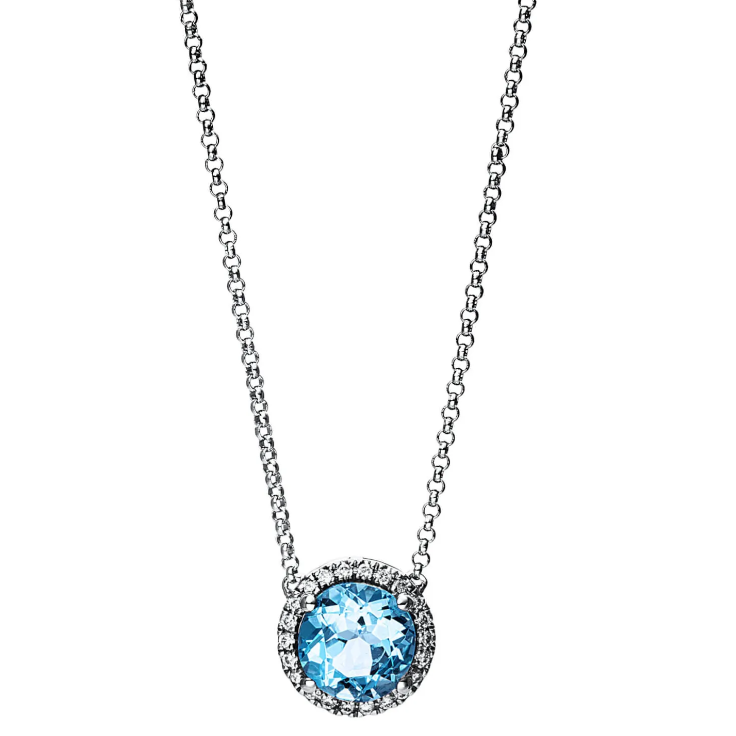 Collier aus 750 Weißgold Topas 1,5ct blau 22 Brillanten 0,1ct TW-SI L:43,2cm