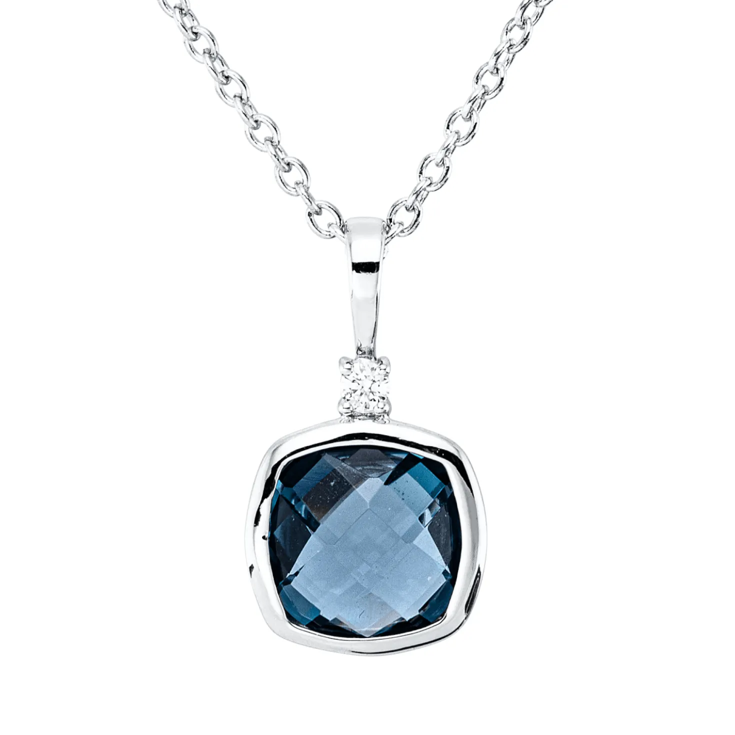 Collier aus 750 Weißgold Topas 0,81ct London Blue Brillant 0,02ct TW-SI L:45cm