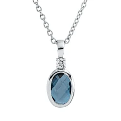 Collier aus 750 Weißgold Topas 0,52ct London Blue Brillant 0,02ct TW-SI L:45cm