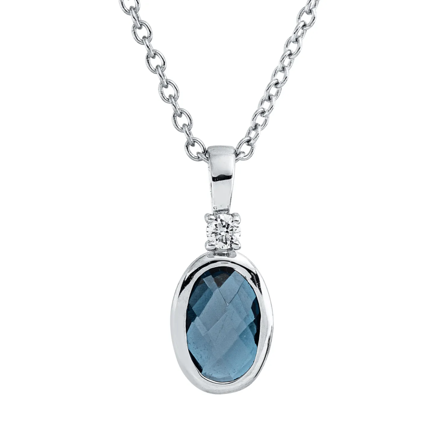 Collier aus 750 Weißgold Topas 0,52ct London Blue Brillant 0,02ct TW-SI L:45cm