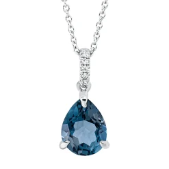 Collier aus 750 Weißgold Topas 2,29ct London Blue 5 Diamanten 0,02ct TW-SI L:45cm