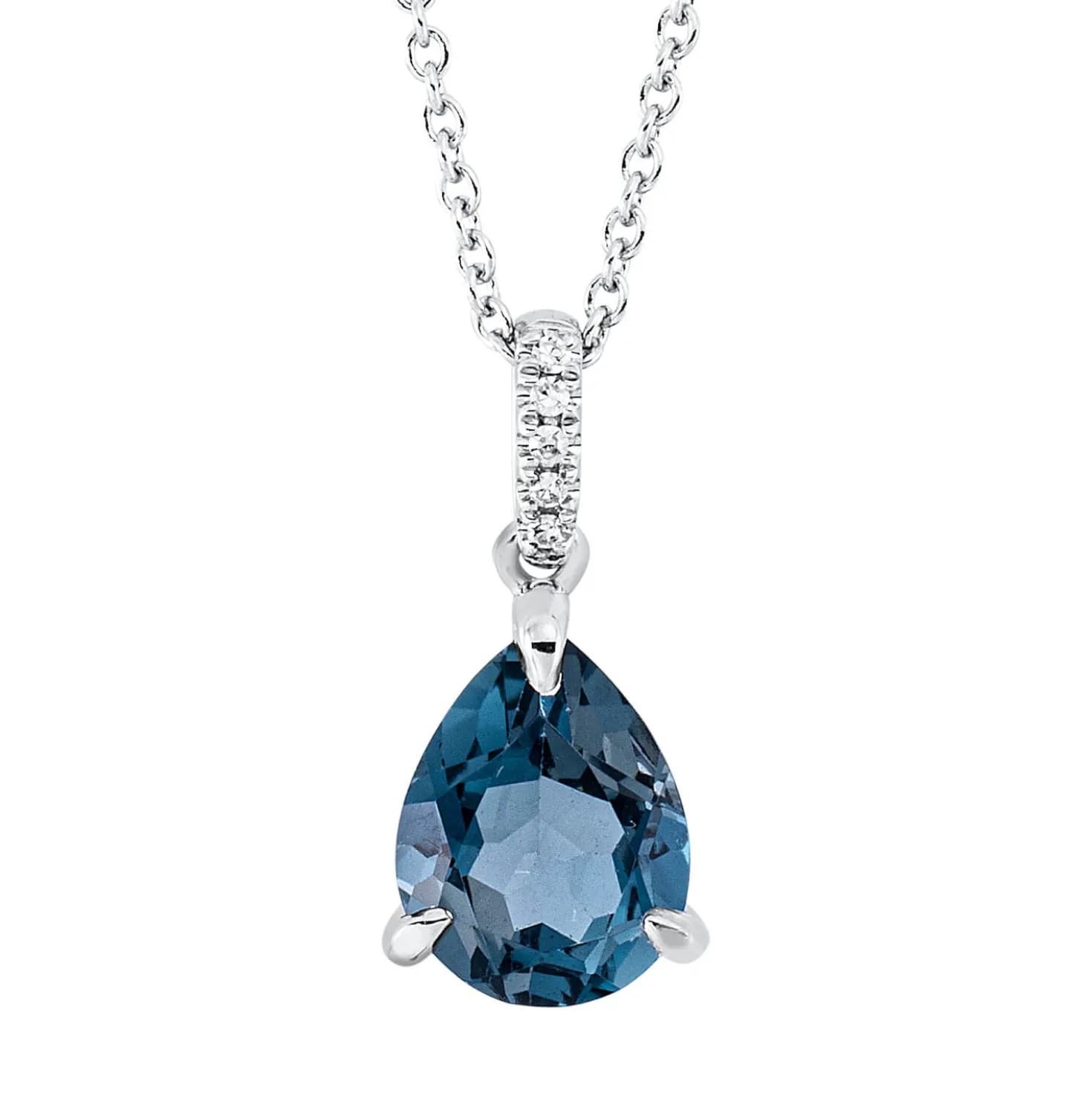 Collier aus 750 Weißgold Topas 2,29ct London Blue 5 Diamanten 0,02ct TW-SI L:45cm