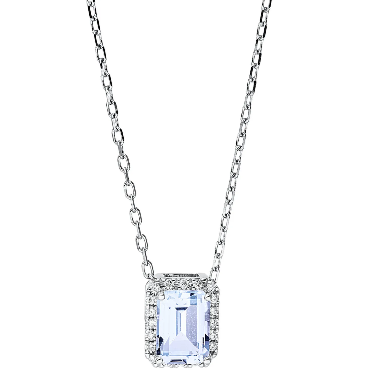 Collier aus 750 Weißgold Topas 1,39ct skyblue 20 Brillanten 0,08ct TW-SI L:45,7cm