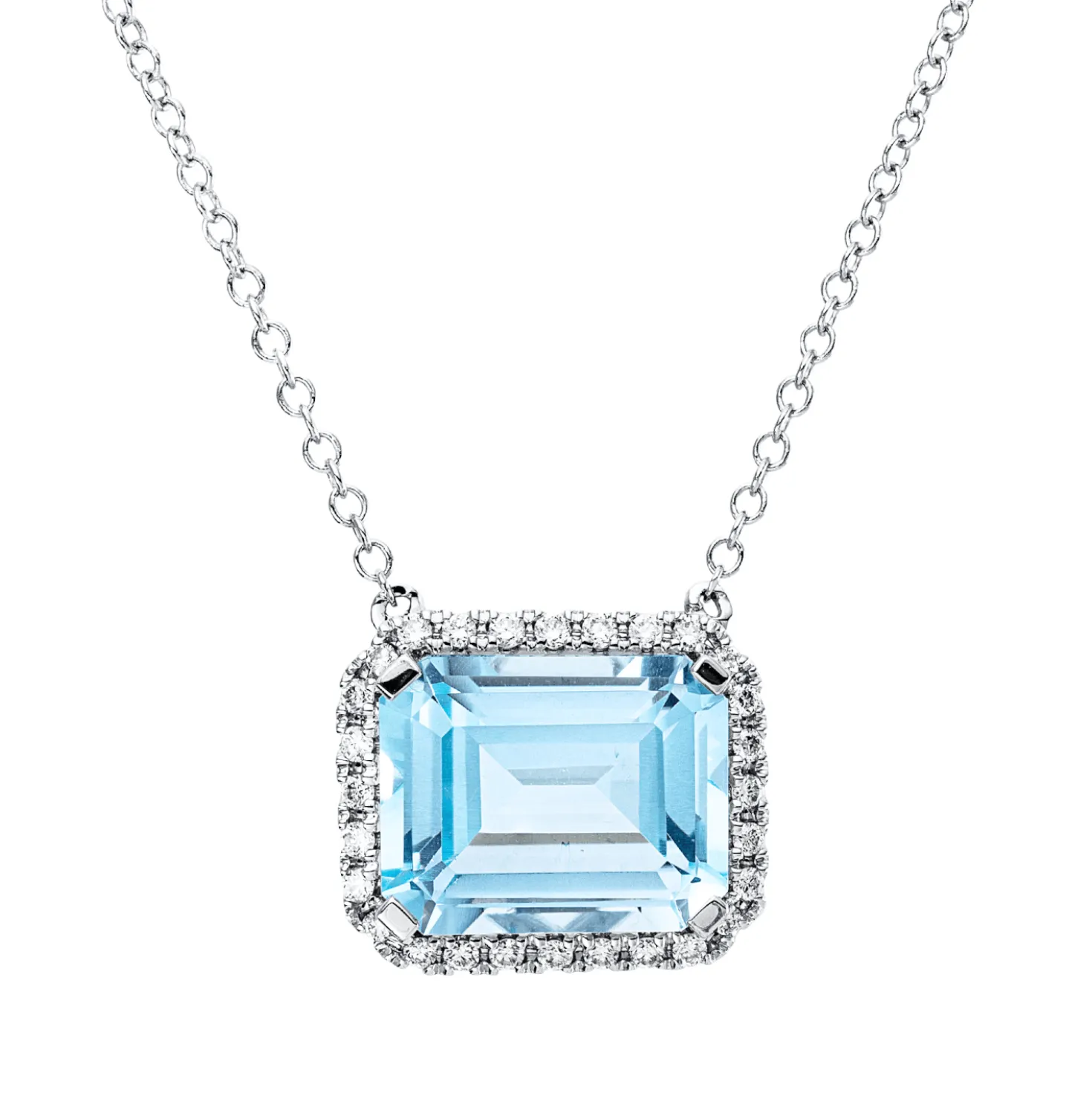 Collier aus 750 Weißgold Topas 4,3ct skyblue 28 Brillanten 0,15ct TW-SI L:43,2cm