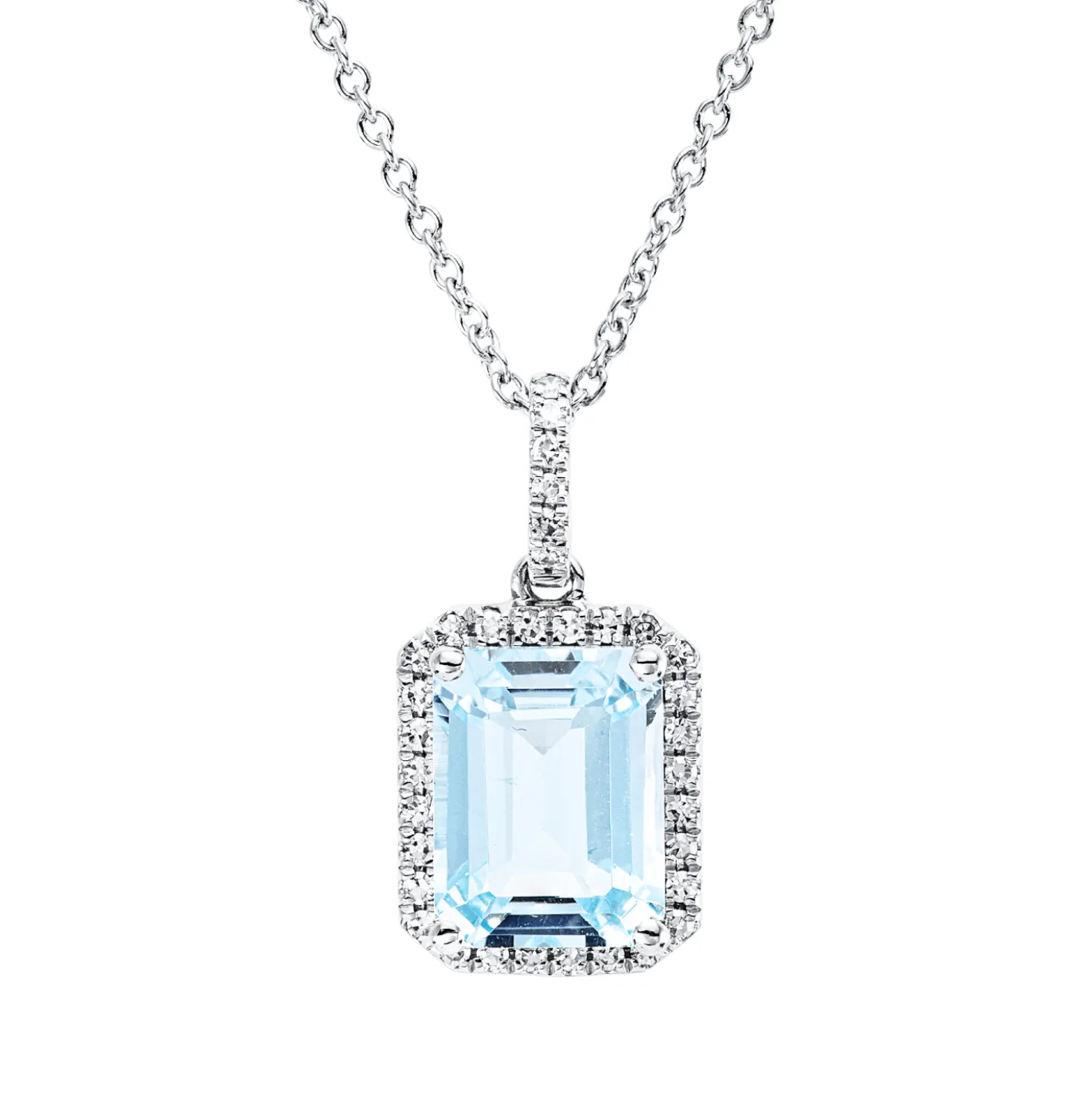 Collier aus 750 Weißgold Topas 2,93ct skyblue 34 Diamanten 0,13ct TW-SI L:45cm