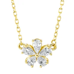 Collier Blume aus 750 Gelbgold 5 Diamanten Tropfen-Schliff 0,3ct TW-VSI L:45,7cm