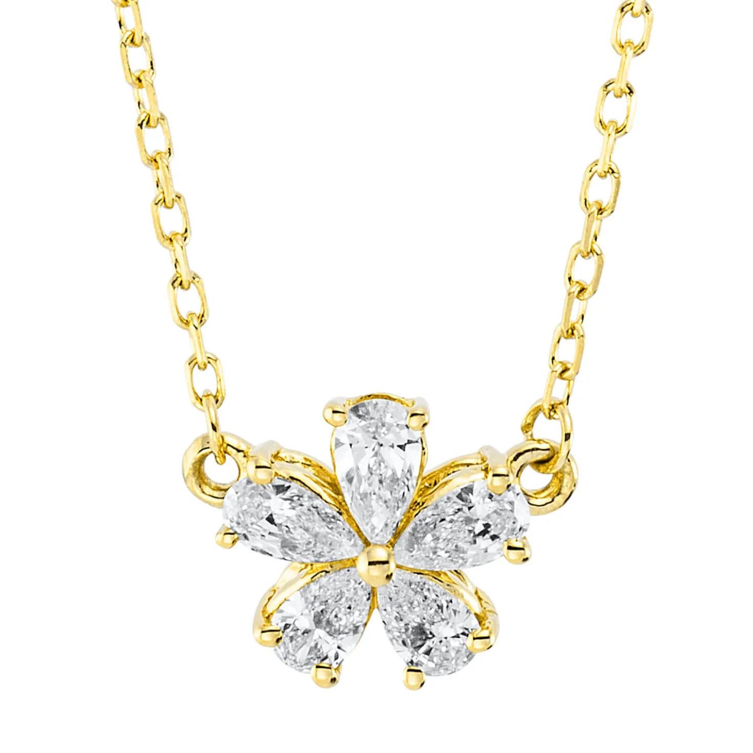 Collier Blume aus 750 Gelbgold 5 Diamanten Tropfen-Schliff 0,3ct TW-VSI L:45,7cm