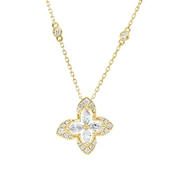 Collier Blume aus 750 Gold Gelbgold 26 Diamanten 0,44ct L:45cm