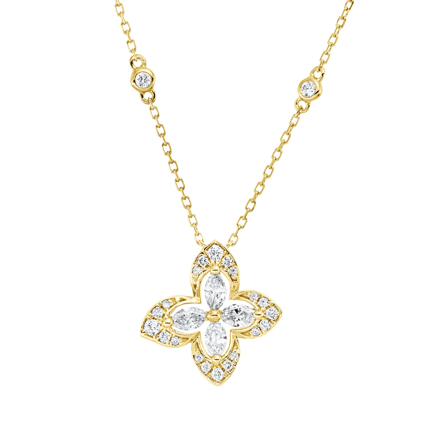Collier Blume aus 750 Gold Gelbgold 26 Diamanten 0,44ct L:45cm
