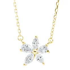 Collier Blume aus 750 Gold Gelbgold 5 Diamanten 0,34ct TW-VSI L:45,7cm