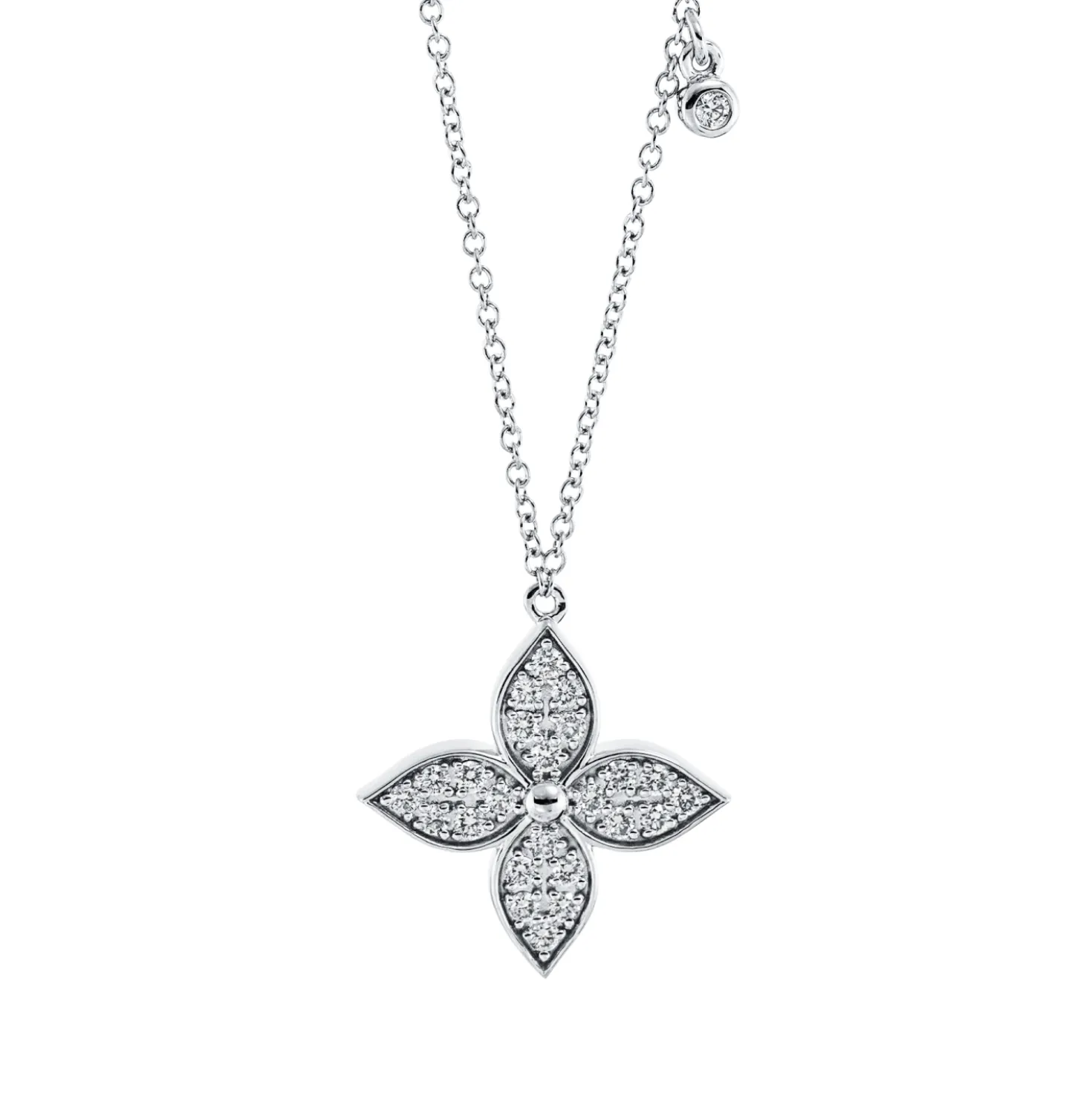 Collier Blume aus 750 Gold Weißgold 25 Diamanten 0,25ct TW-SI L:45cm