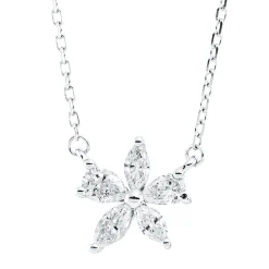 Collier Blume aus 750 Gold Weißgold 5 Diamanten 0,35ct TW-VSI L:45,7cm