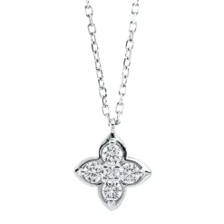 Collier Blume aus 750 Weißgold 4 Brillanten 0,18ct TW-SI 1 Brillant 0,02ct TW-SI