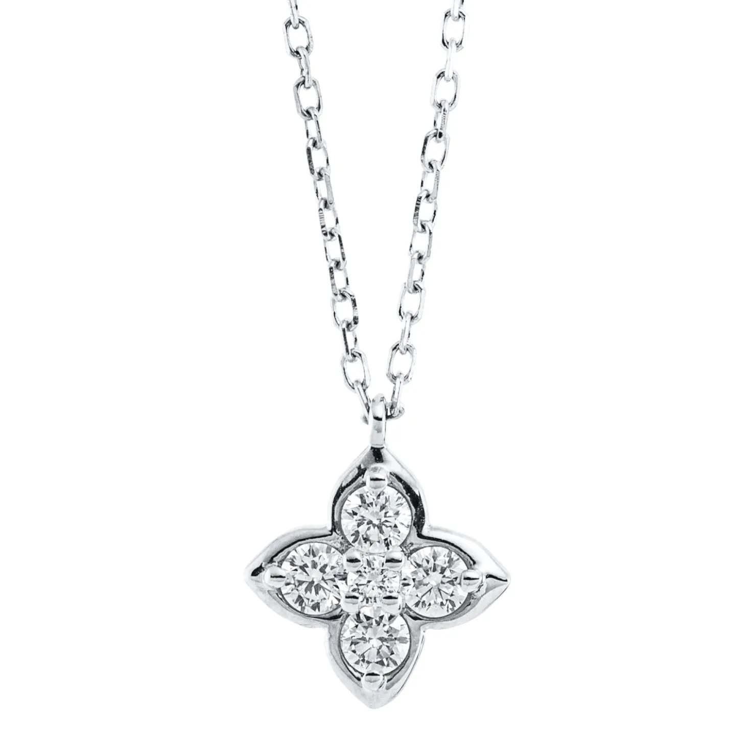 Collier Blume aus 750 Weißgold 4 Brillanten 0,18ct TW-SI 1 Brillant 0,02ct TW-SI