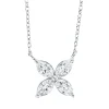 Collier Blume aus 750 Weißgold 4 Diamanten Navette-Schliff 0,64ct TW-SI L:45cm