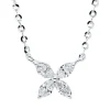Collier Blume aus 750 Weißgold 4 Diamanten Navette-Schliff 0,36ct TW-VSI L:45,7cm