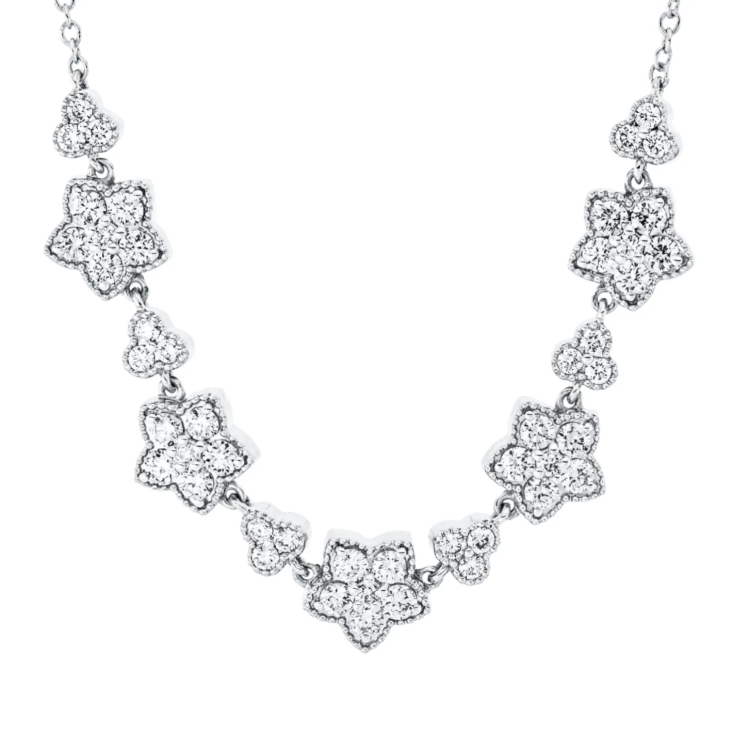 Collier Blumen aus 750 Gold Weißgold 48 Diamanten 0,91ct TW-SI L:45cm