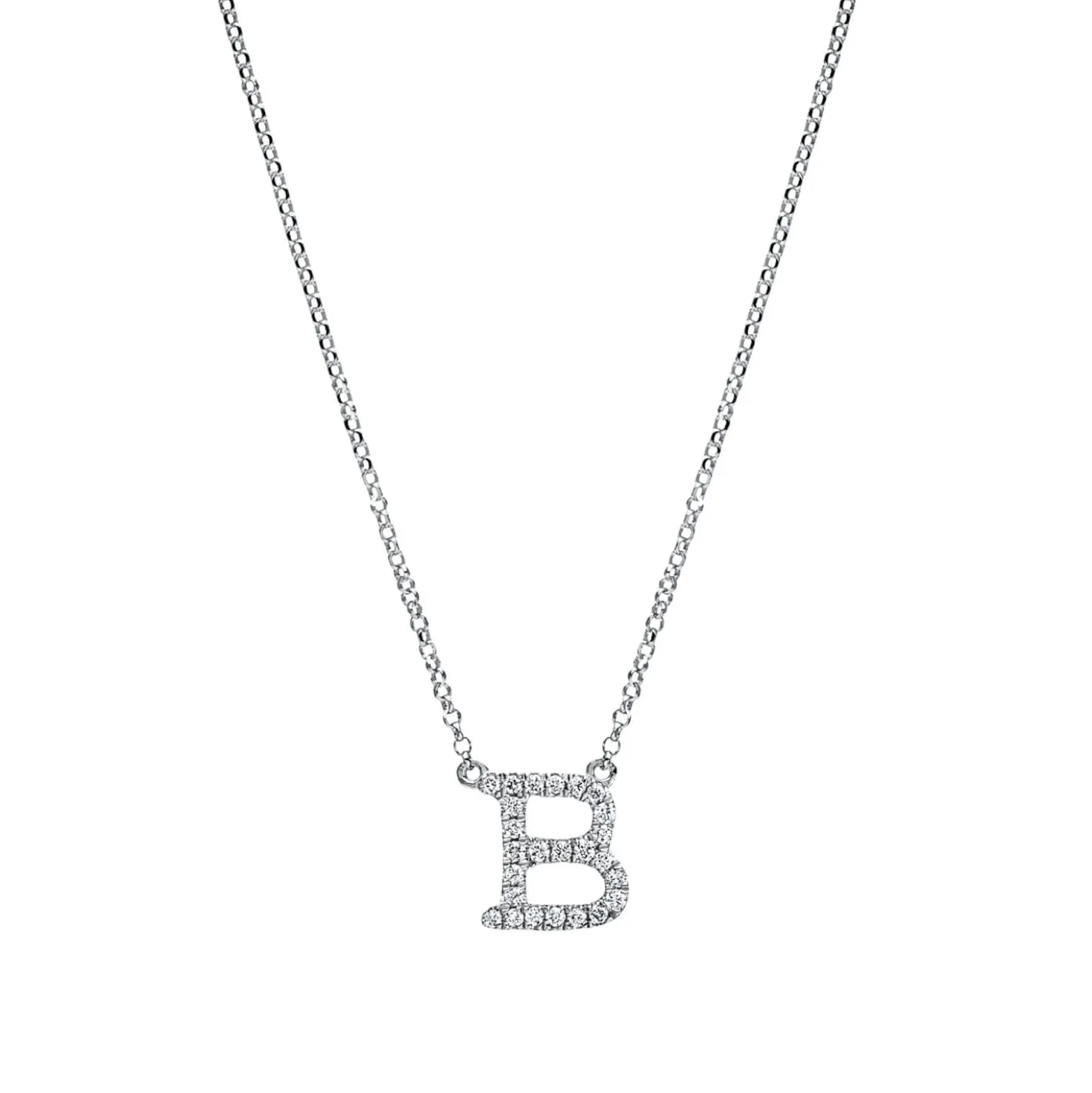 Collier Buchstabe B aus 750 Weißgold 25 Brillanten 0,11ct TW-SI L:43,2cm