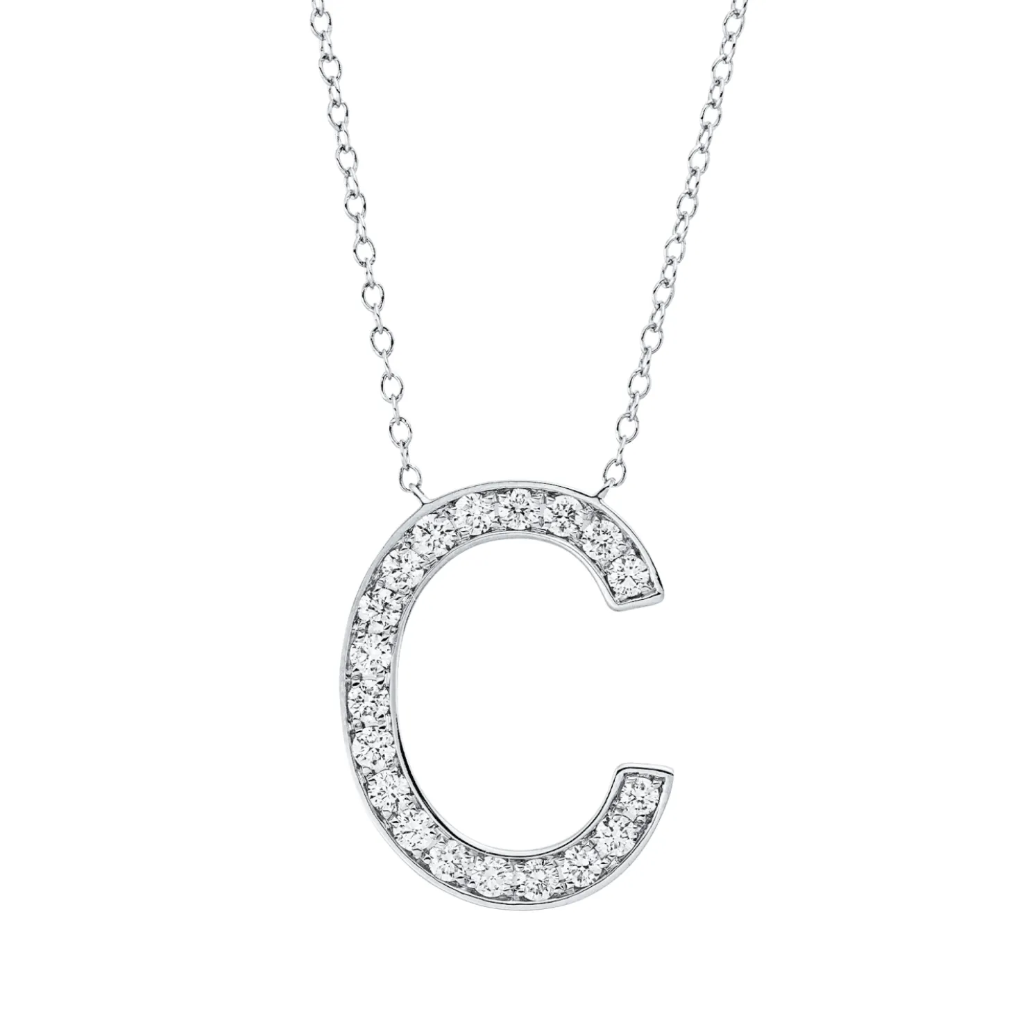 Collier Buchstabe C aus 750 Weißgold 19 Brillanten 0,36ct TW-SI L:43,2cm