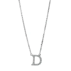 Collier Buchstabe D aus 750 Weißgold 21 Brillanten 0,08ct TW-SI L:43,2cm