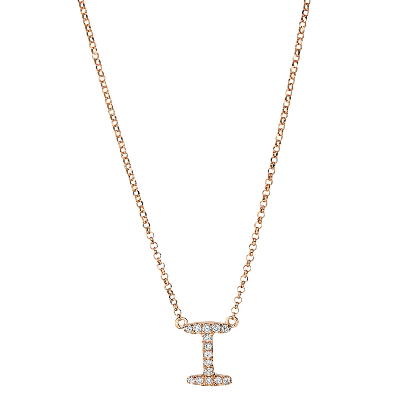 Collier Buchstabe I aus 750 Rotgold 15 Brillanten 0,06ct TW-SI L:43,2cm