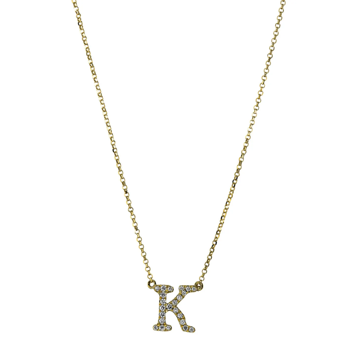 Collier Buchstabe K aus 750 Gelbgold 23 Brillanten 0,13ct TW-SI L:43,2cm