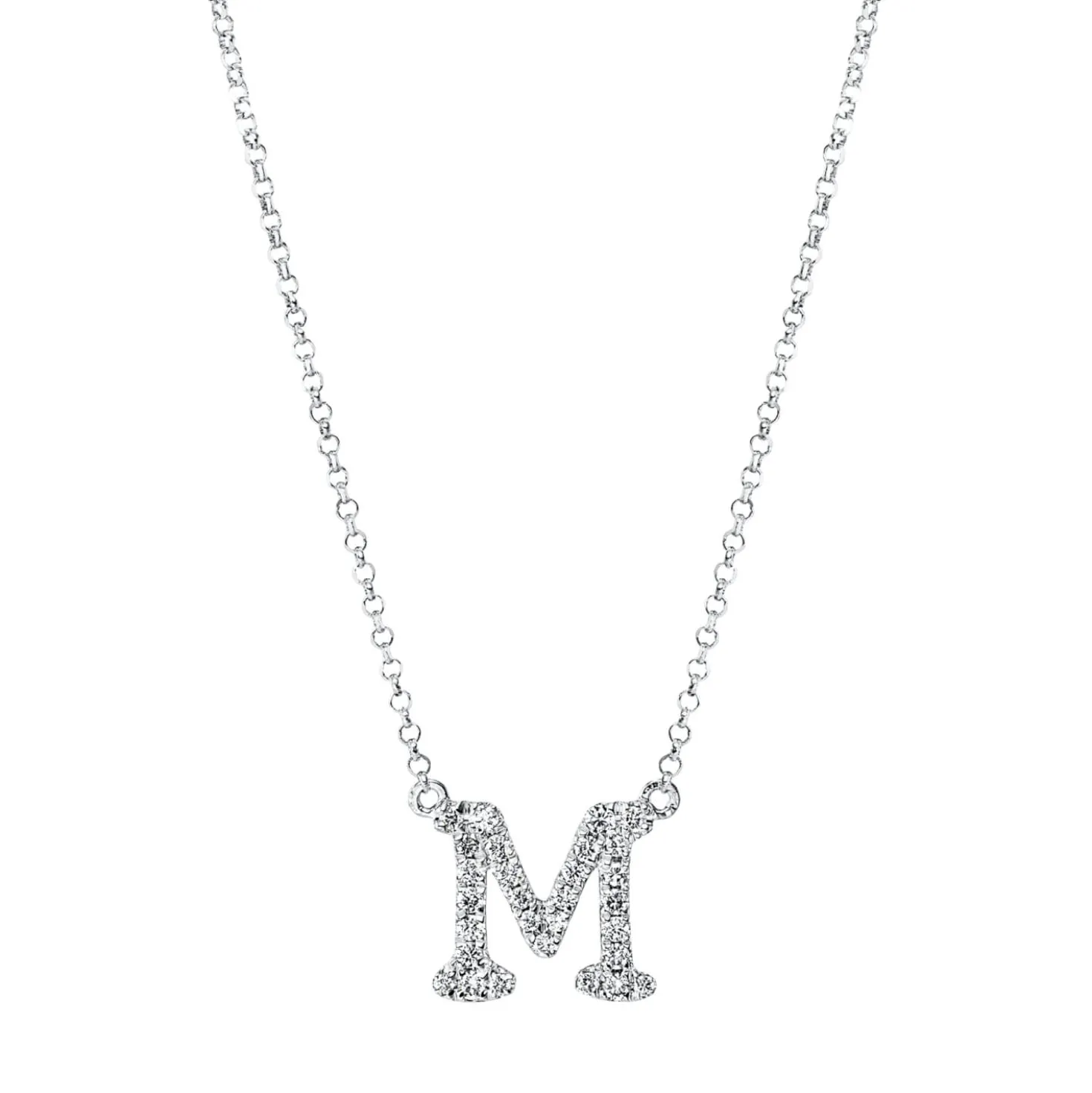 Collier Buchstabe M aus 750 Weißgold 29 Brillanten 0,15ct TW-SI L:43,2cm