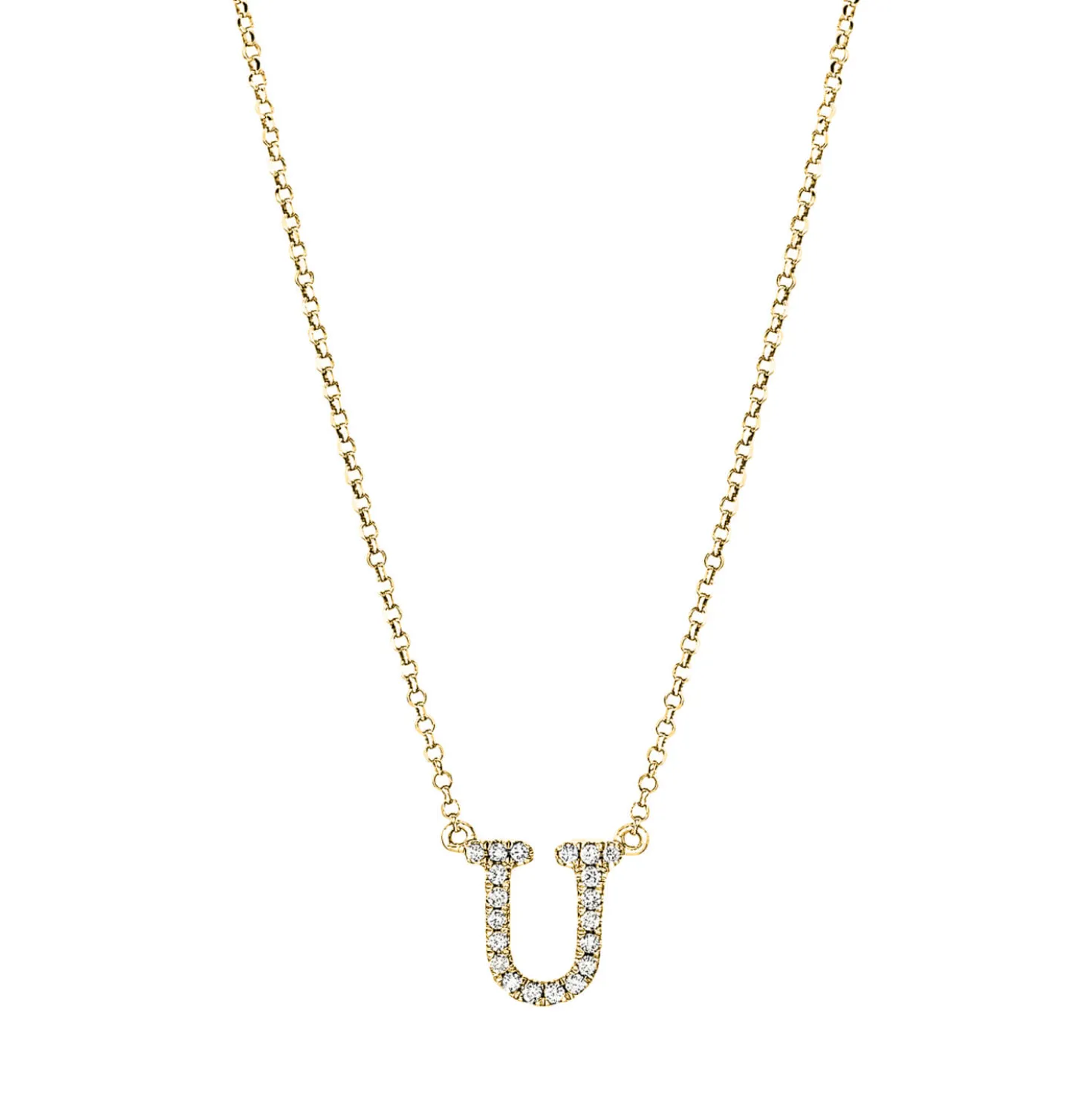 Collier Buchstabe U aus 750 Gelbgold 20 Brillanten 0,07ct TW-SI L:43,2cm