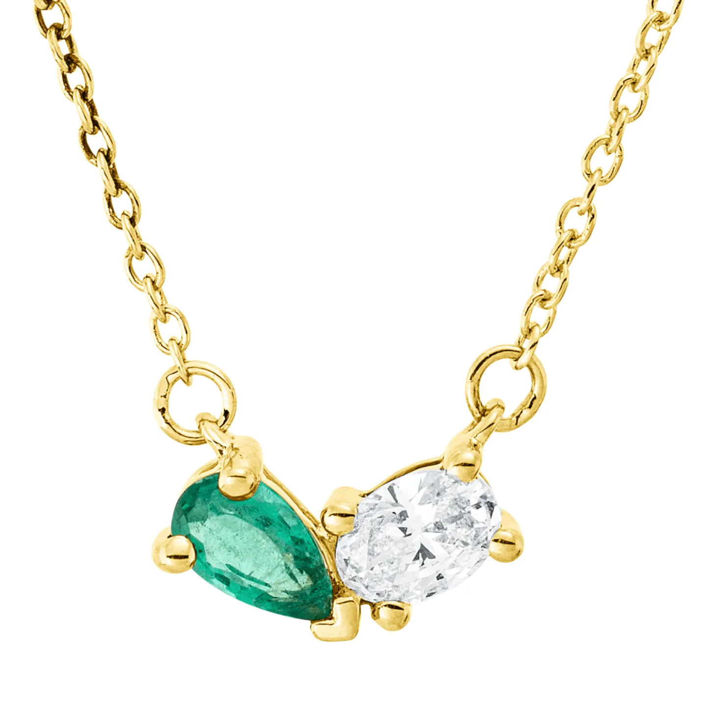 Collier 750 Gelbgold Smaragd 0,17ct grün Diamant Oval-Schliff 0,16ct TW-SI L:42cm