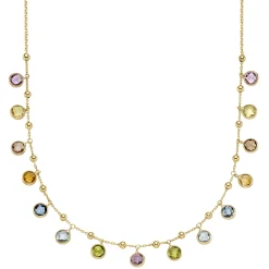 Collier 585 Gold Gelbgold mit Blautopas Amethyst Peridot Citrin Rauchquarz 45cm