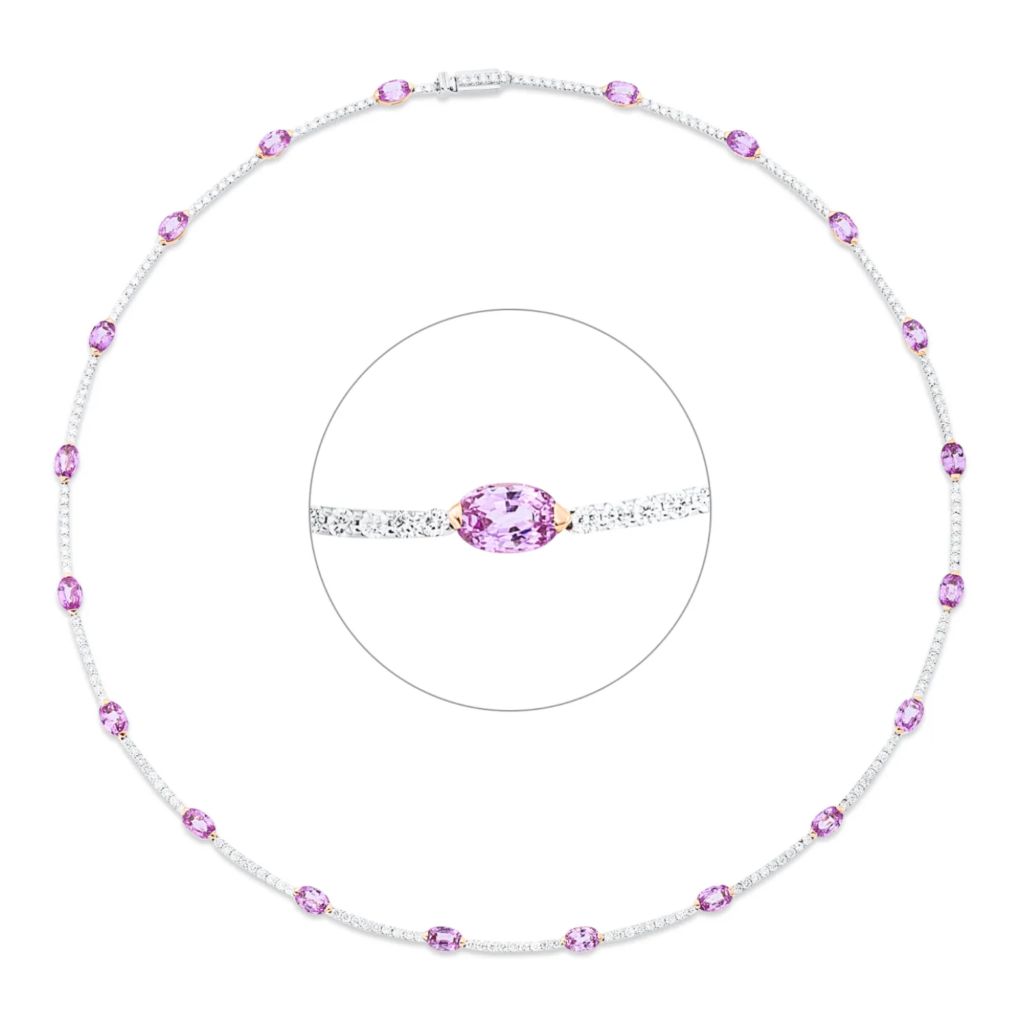 Collier 750 Gold weiß/rot 20 Saphire 11,96ct pink 187 Brillanten 3,4ct TW-VSI/SI