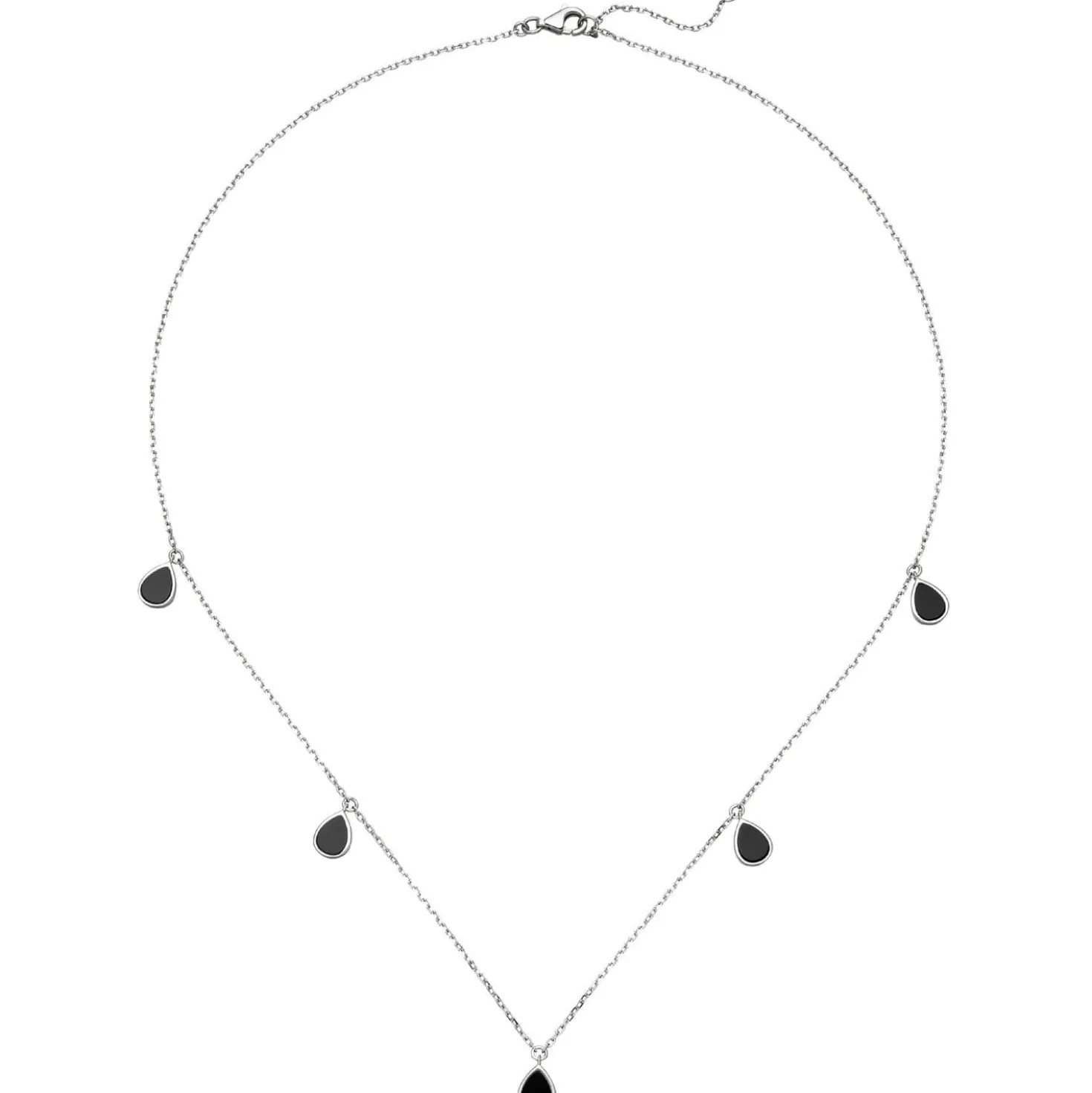 Collier Halskette 5 Anhänger Tropfen mit Onyx schwarz 925 Silber 42-45cm Damen