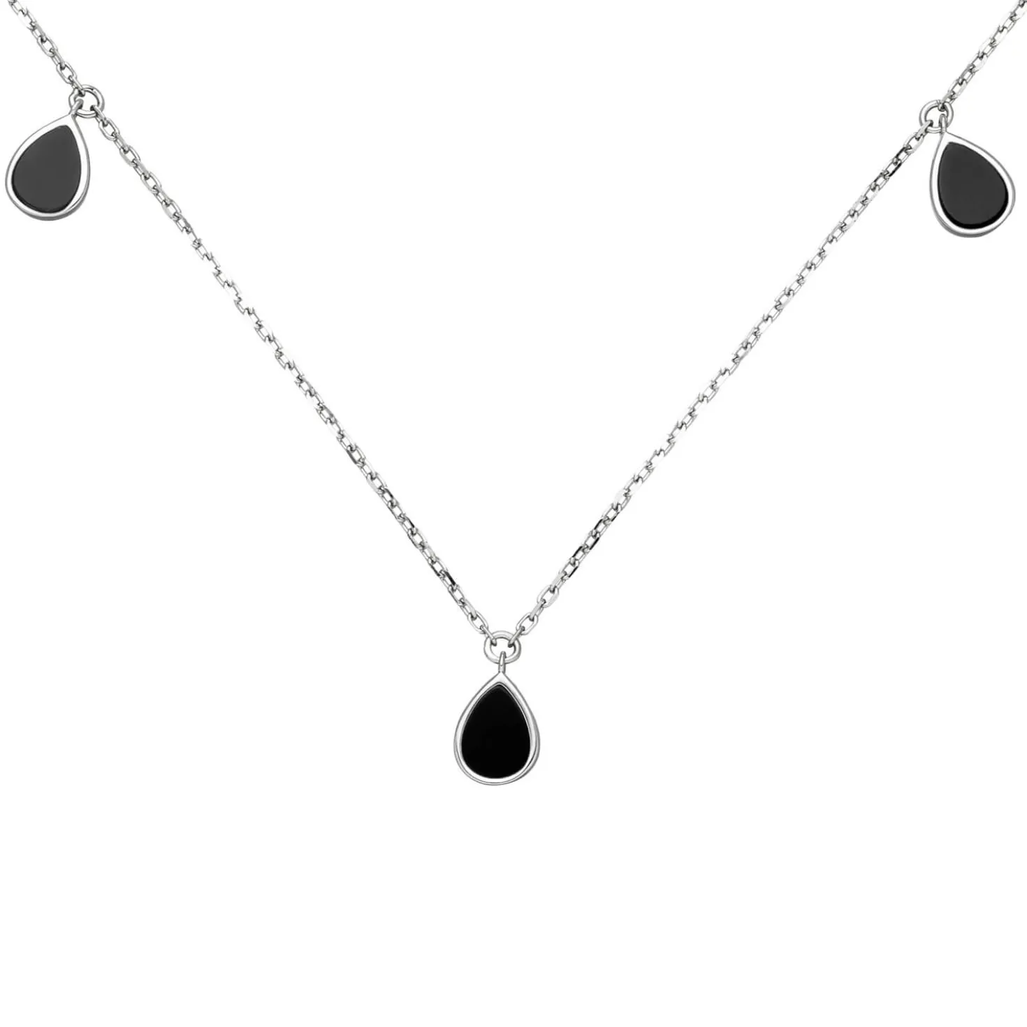 Collier Halskette 5 Anhänger Tropfen mit Onyx schwarz 925 Silber 42-45cm Damen