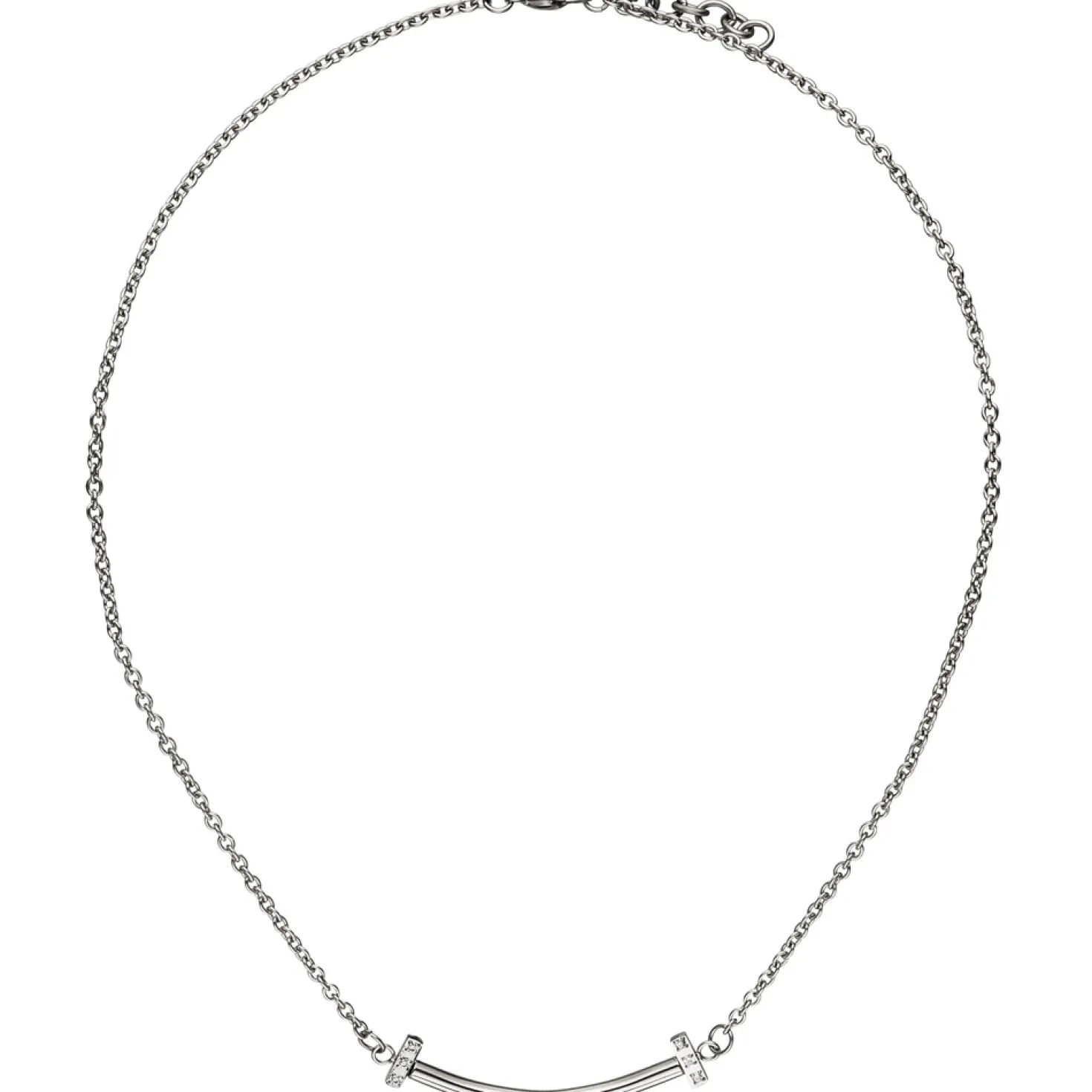 Collier Halskette Ankerkette Stäbchen-Anhänger & Zirkonia weiß, Edelstahl, 45cm