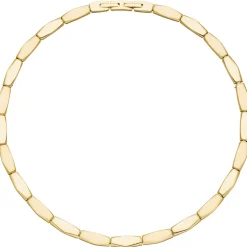 Collier Halskette aus Edelstahl gold-farben beschichtet flach teilmattiert 46cm