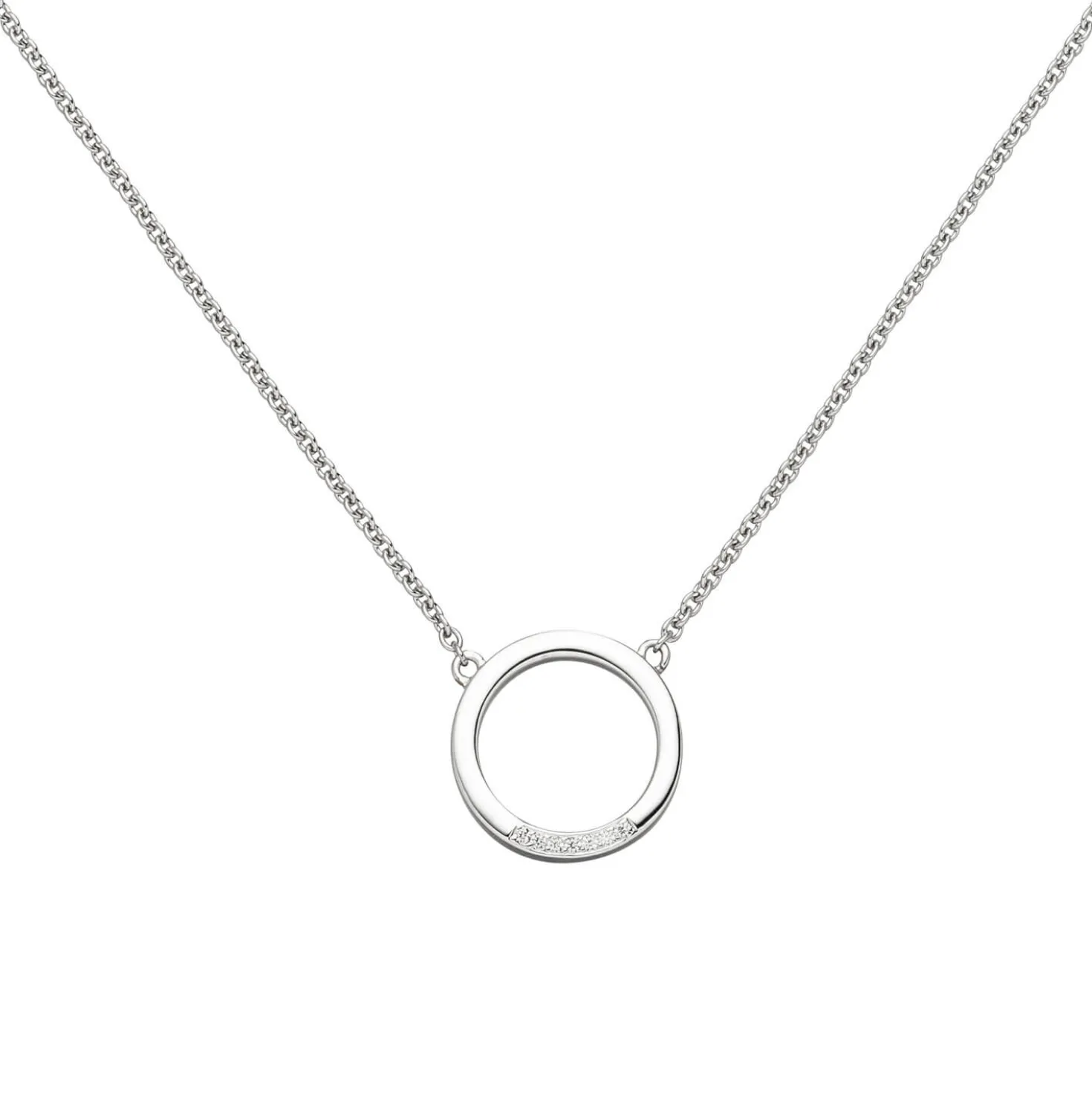 Collier Halskette aus 585 Gold Weißgold Kreis mit 7 Diamanten 0.04Ct W/SI 43cm