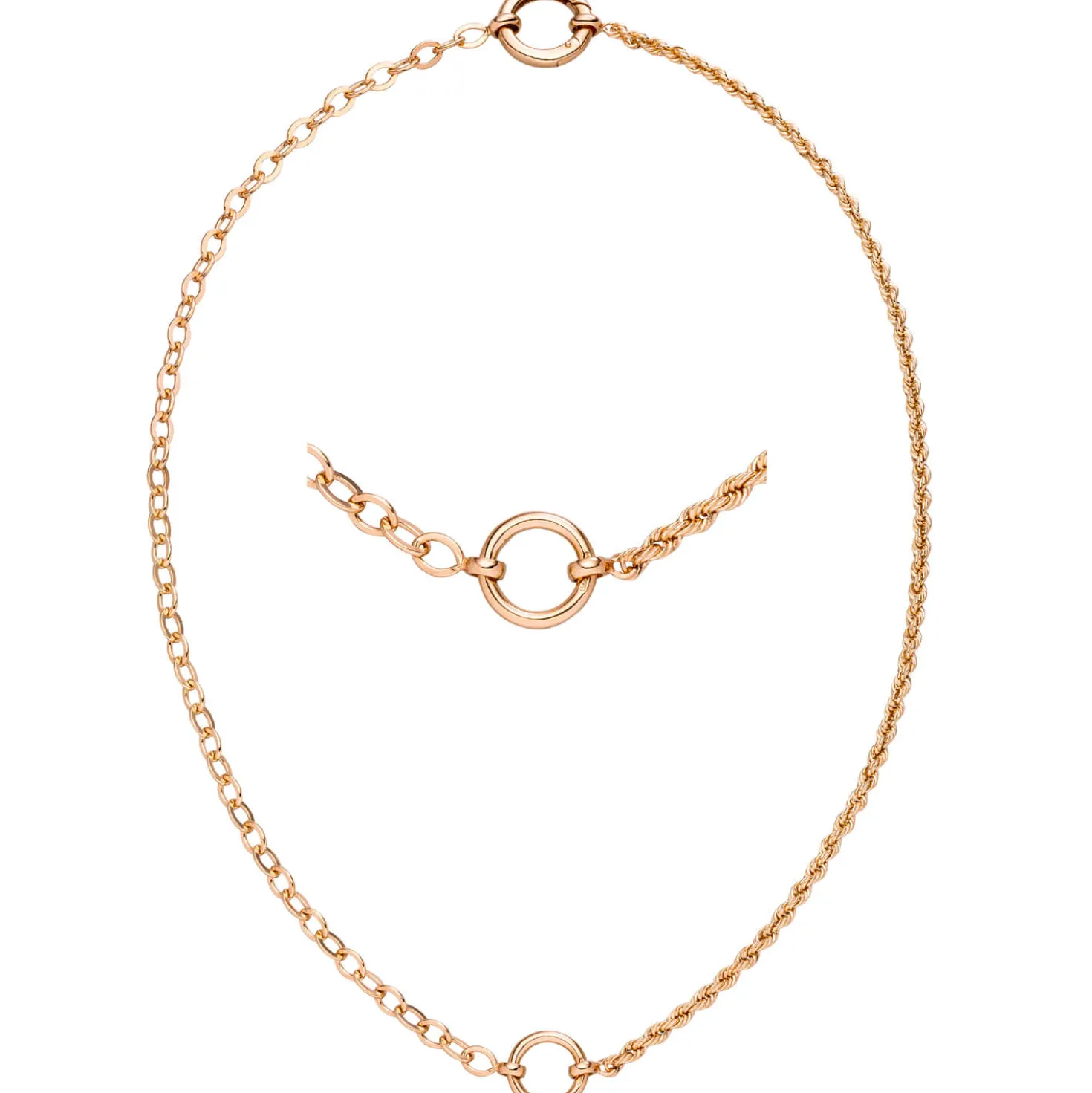 Collier Halskette aus 925 Silber rotvergoldet Kordelkette & Weitankerkette 42cm
