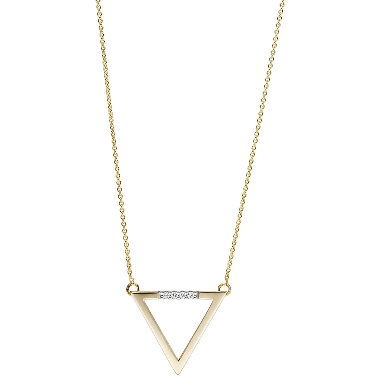 Collier Halskette Dreieck aus 585 Gold Gelbgold mit 4 Diamanten 0,02 Ct. 40-42cm