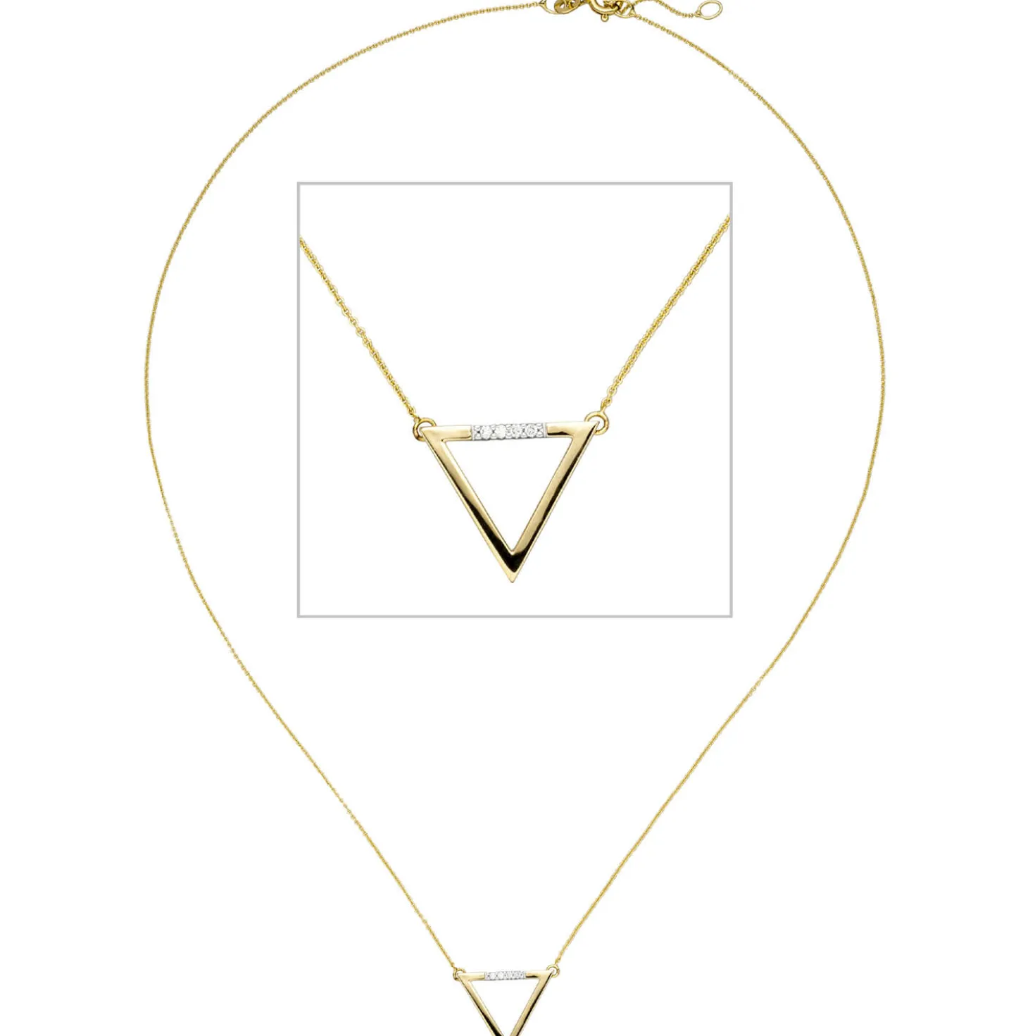 Collier Halskette Dreieck aus 585 Gold Gelbgold mit 4 Diamanten 0,02 Ct. 40-42cm