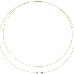 Collier Halskette Kette mit 3 Diamanten 0.15Ct 2-reihig 750 Gold 42cm